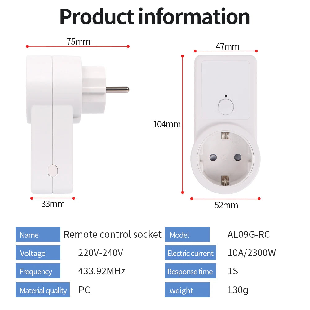 Wireless Remote Control Smart Plug EU Socket