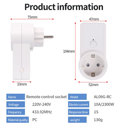 Wireless Remote Control Smart Plug EU Socket